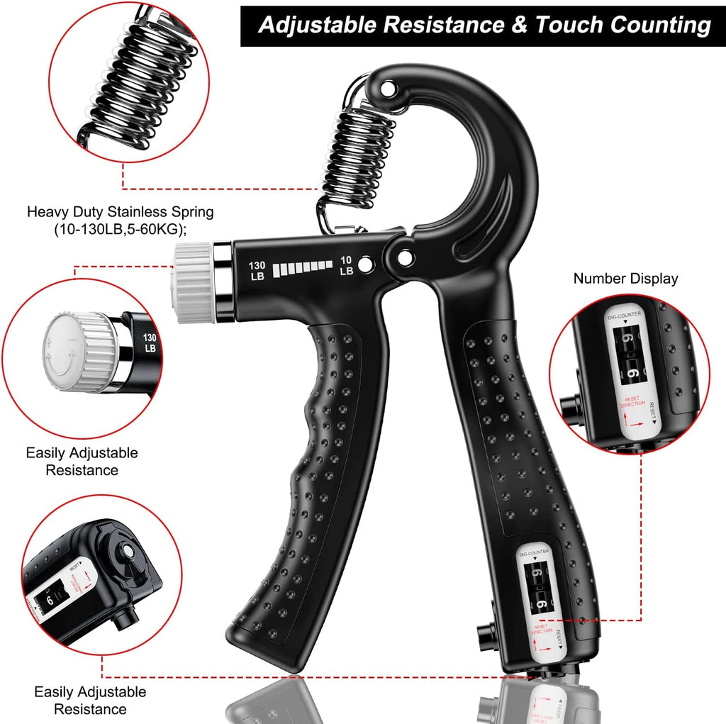 Hand Grip Strengthener 2 Pack Adjustable Resistance 10-130 lbs Forearm Exerciser