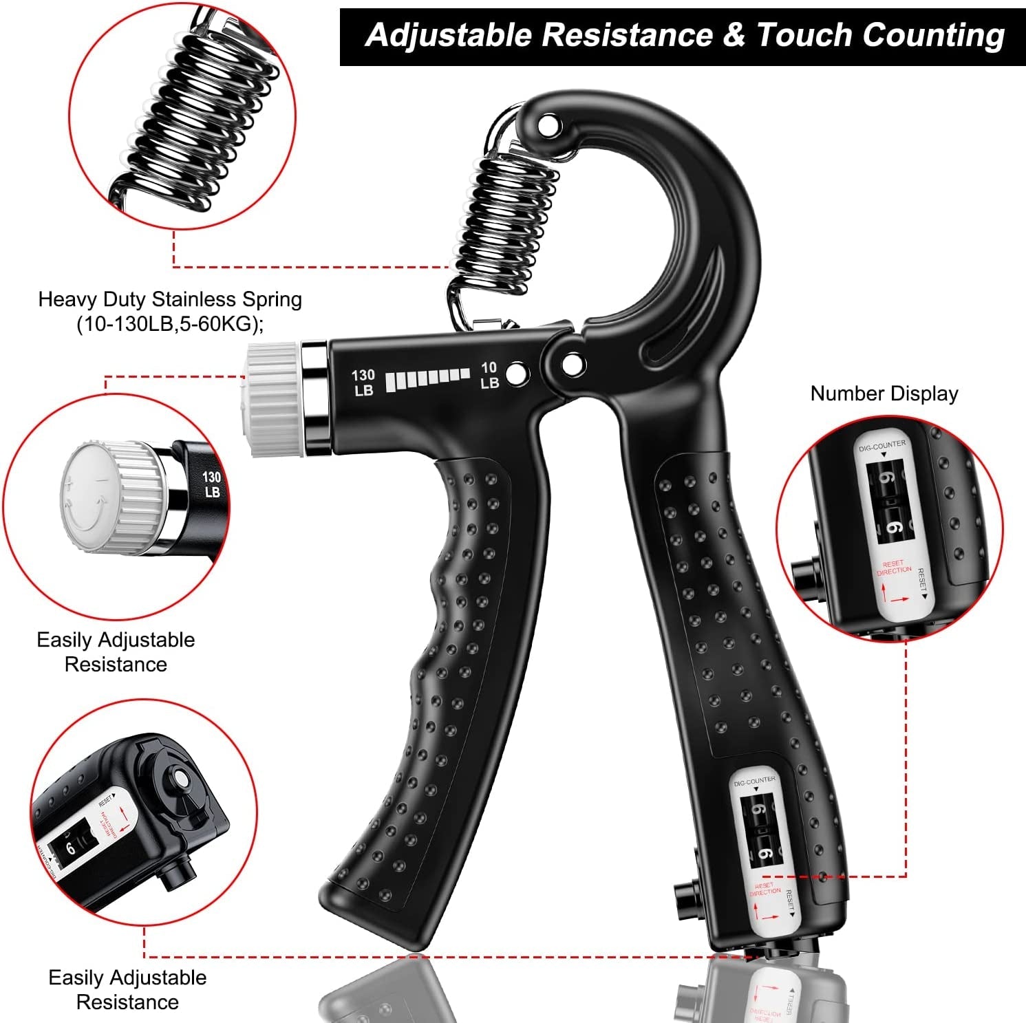 Hand Grip Strengthener 2 Pack Adjustable Resistance 10-130 lbs Forearm Exerciser
