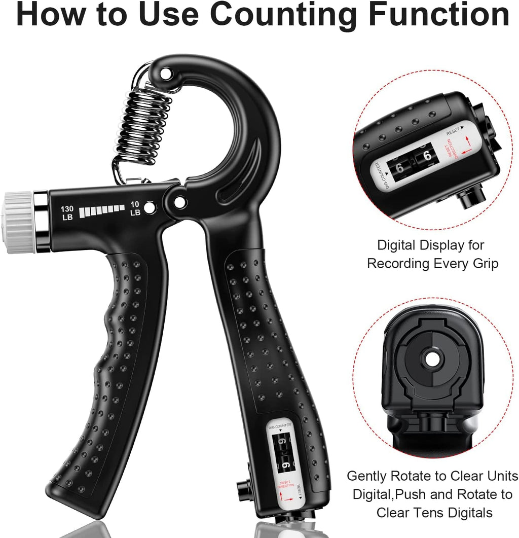 Hand Grip Strengthener 2 Pack Adjustable Resistance 10-130 lbs Forearm Exerciser